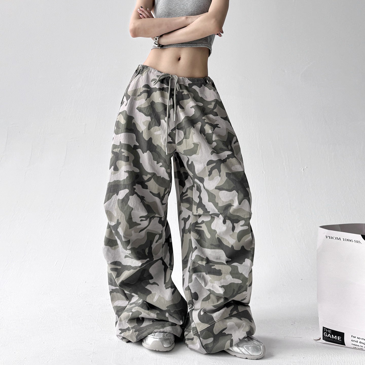 High-Waisted Wide-Leg Pants Tall Women Army  AdriaPulse
