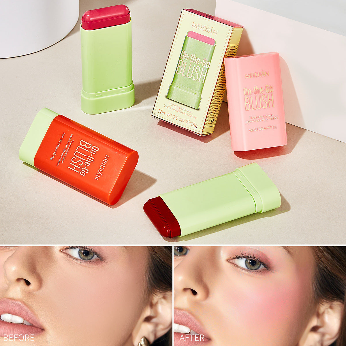 Fard à Joues en Poudre Rouge – Fard à Joues Naturel Effet Nu pour Tous Types de Peaux | 19g | 3 Teintes