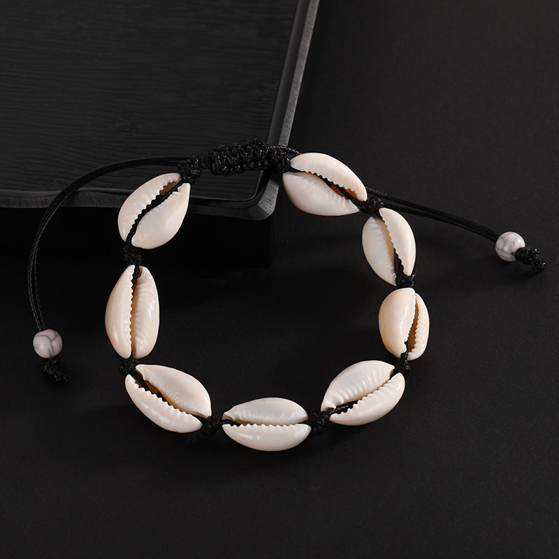 Natural Shell Wax Cord Bracelet | Boho Beach Jewelry – Unisex