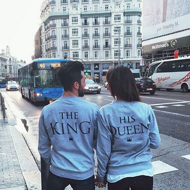 King & Queen Couples Matching Sweater Set – Alphabet Print Pullover for Women & Men – AdriaPulse"
