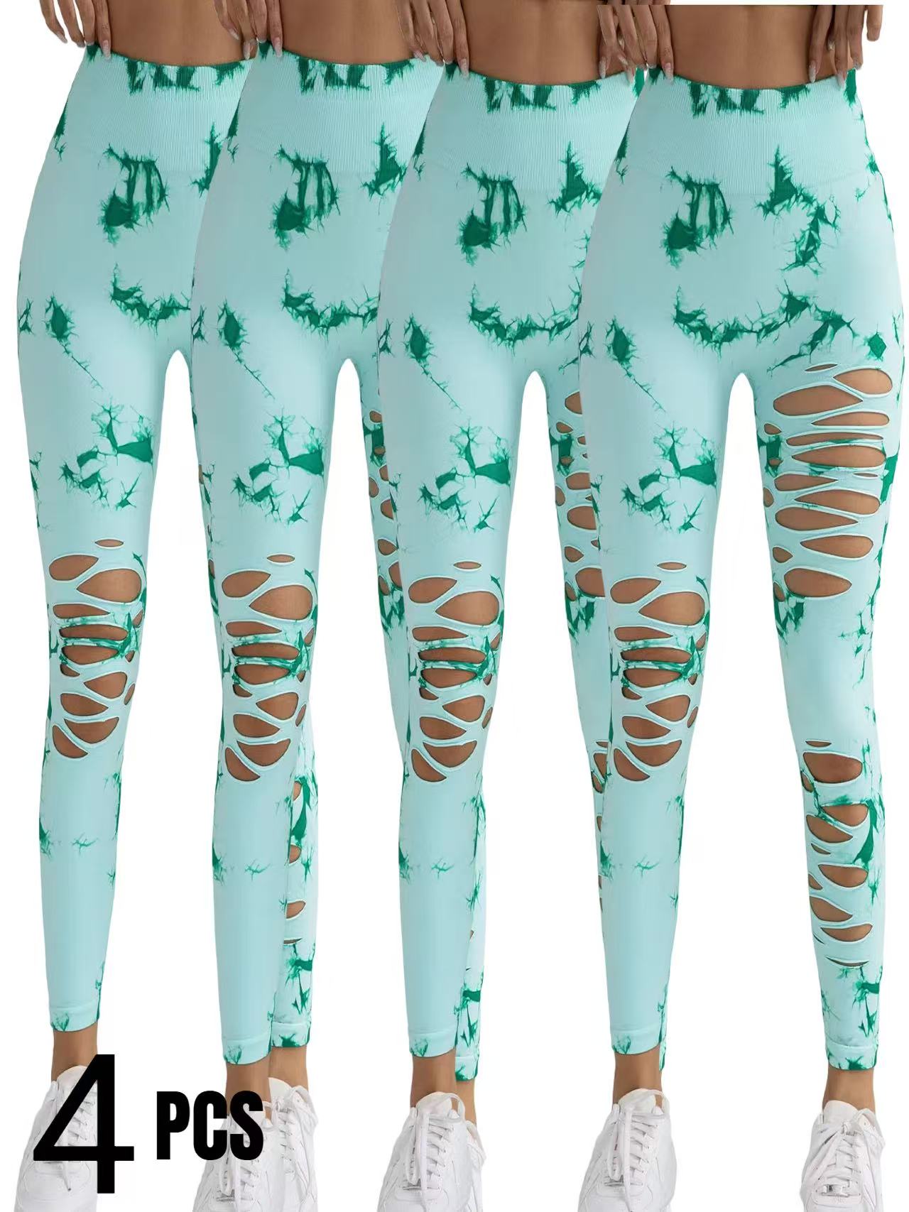 4-Pack Hollow-Out Tie-Dye High-Waist Tummy Control Yoga Pants