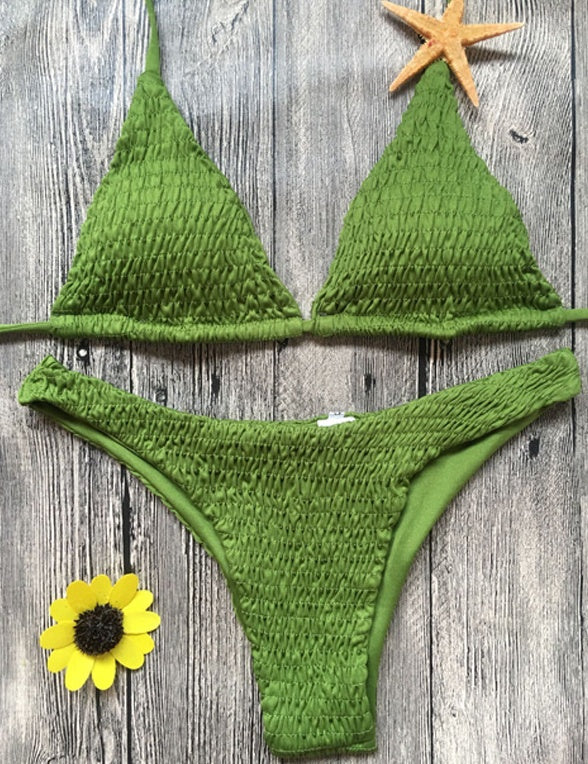 Sexy Pleated Triangle Bikini – Women's Nylon Swimwear S–L