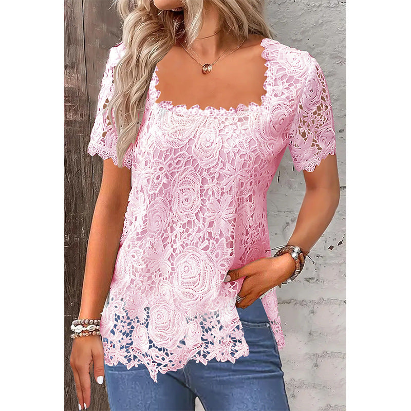 Women's Rose Lace Slim Fit T-Shirt Black – AdriaPulse