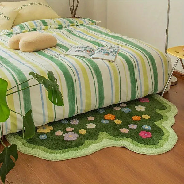 Green Moss Bathroom Runner Rug – Boho Leaf Bath Mat Non-Slip Absorbent