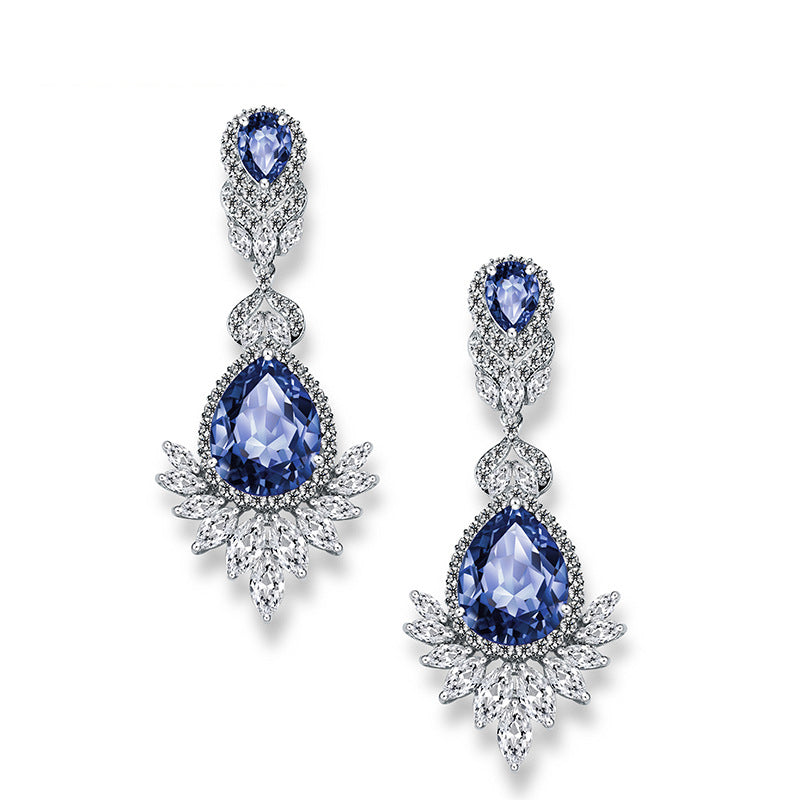 Women's AAA Zircon Floral Drop Earrings – Gold-Plated Gemstone, 5 Colors