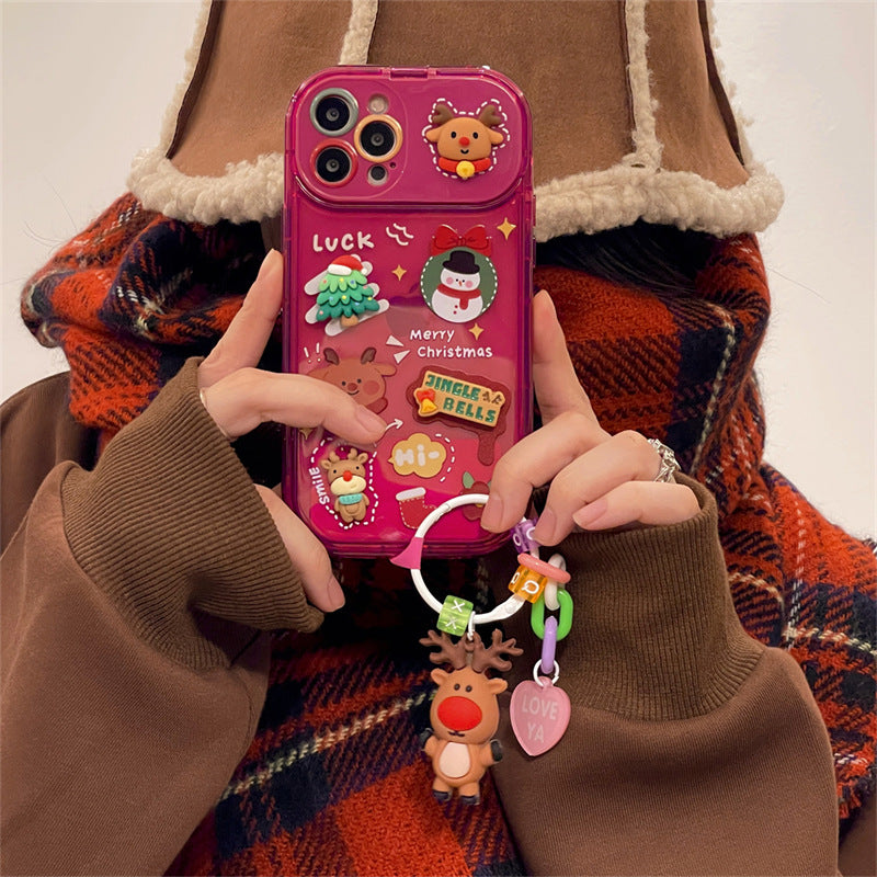 Christmas Phone Case – 3D Santa & Elk Pendant | iPhone XR to 15 Pro Max