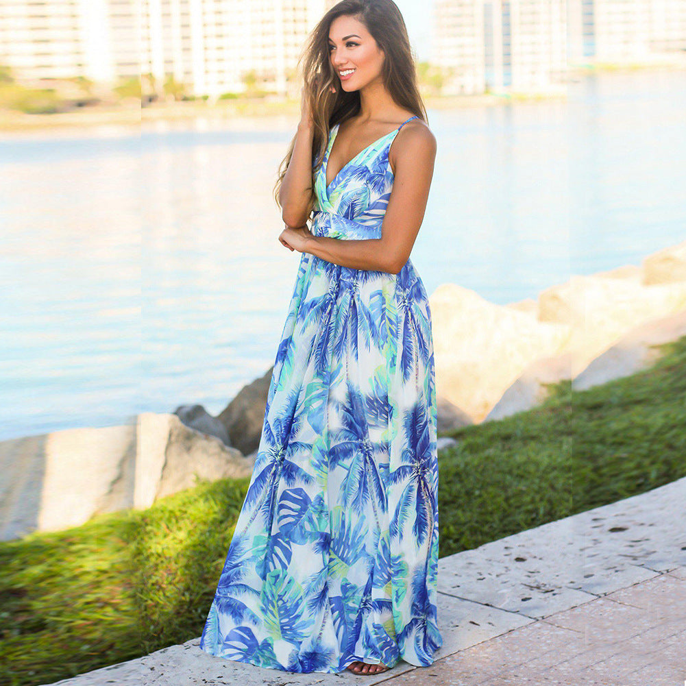 	Women Sling Backless Beach Dress Blue Color – AdriaPulse