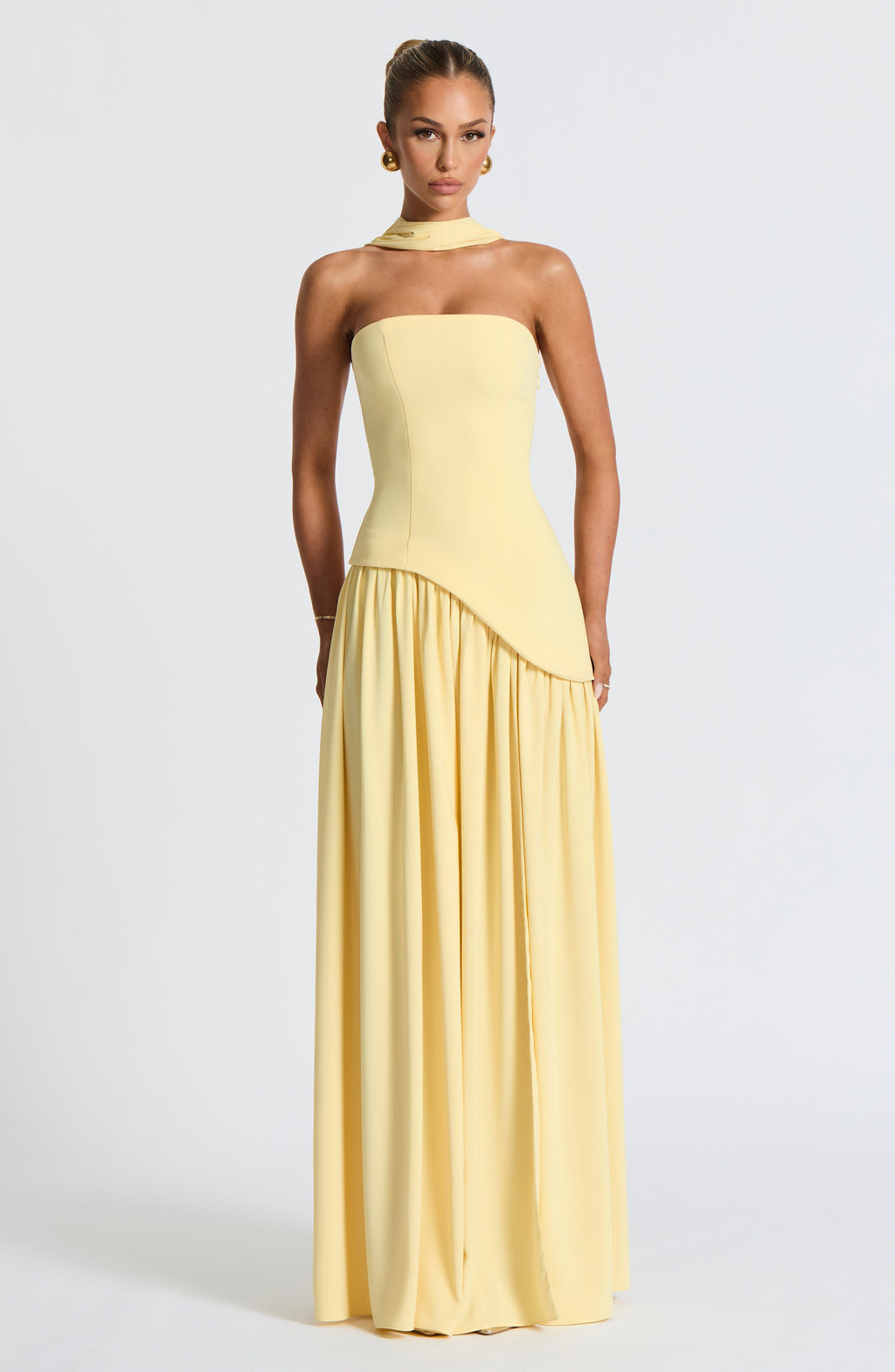 Maliyah Maxi Dress Yellow Chiffon Gown Thigh Split – AdriaPulse