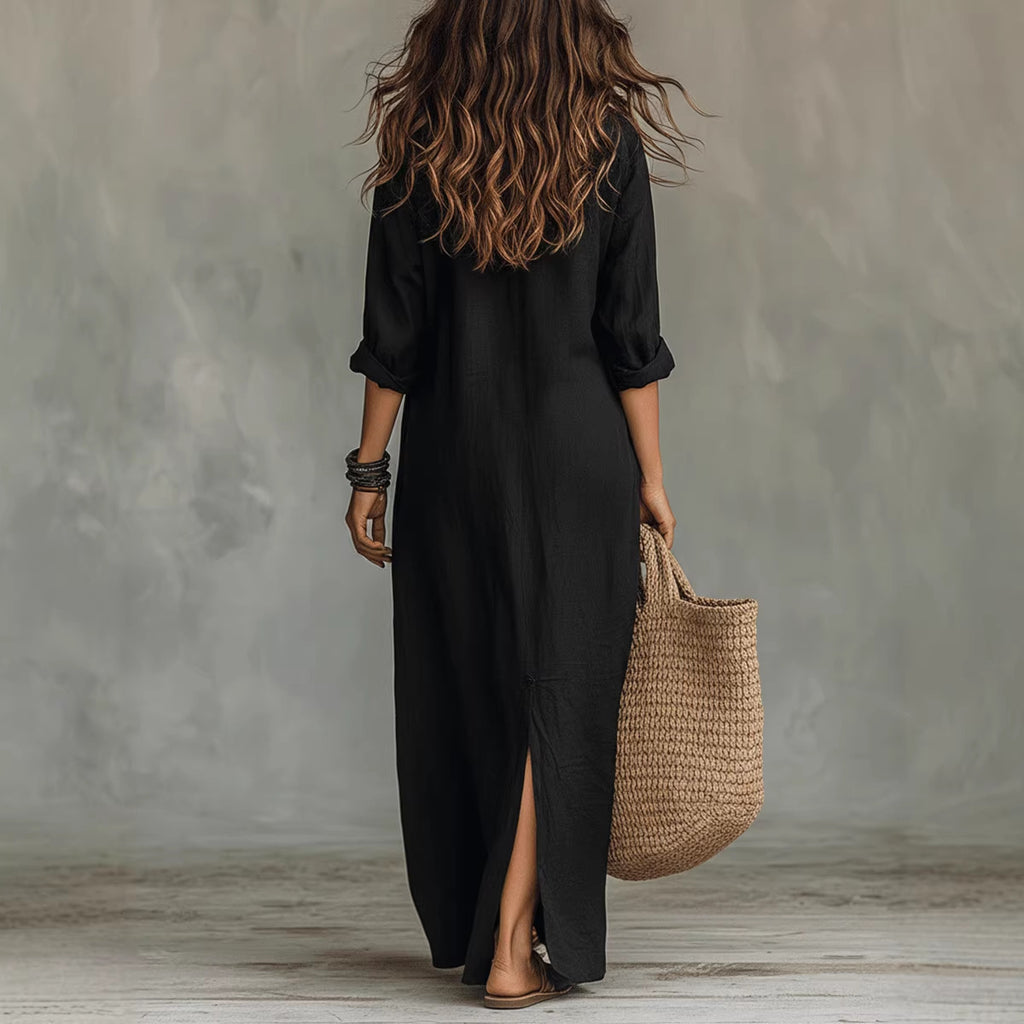 Women's Long Sleeve Maxi Dress Casual A-Line Side Slit Beach Dress – AdriaPulse" eklendi