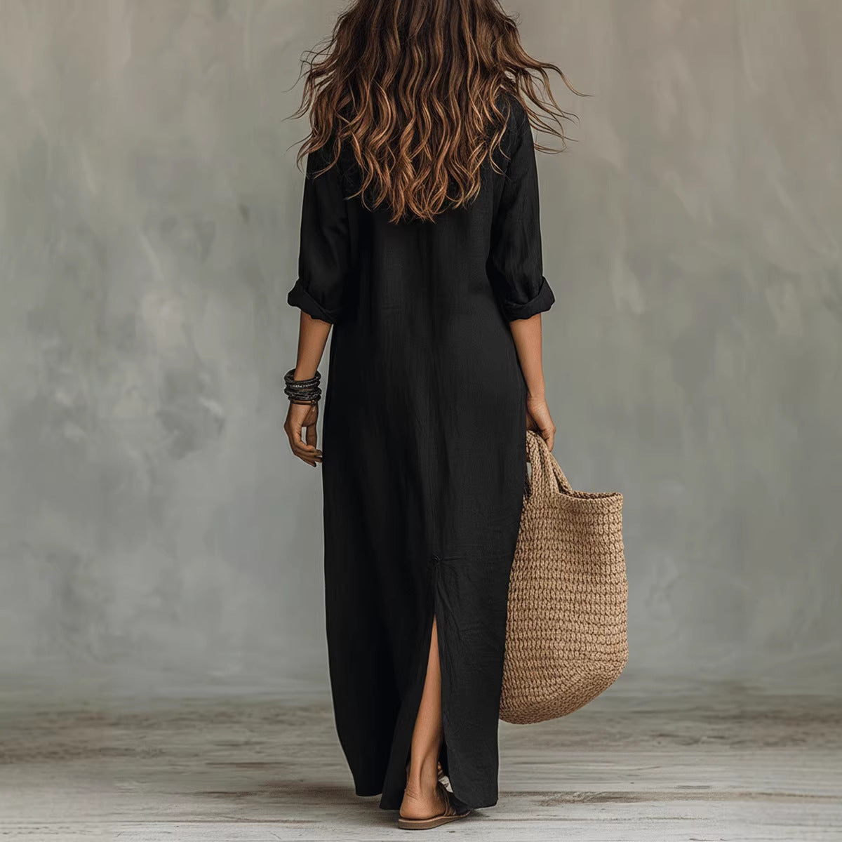 Women's Long Sleeve Maxi Dress Casual A-Line Side Slit Beach Dress – AdriaPulse" eklendi