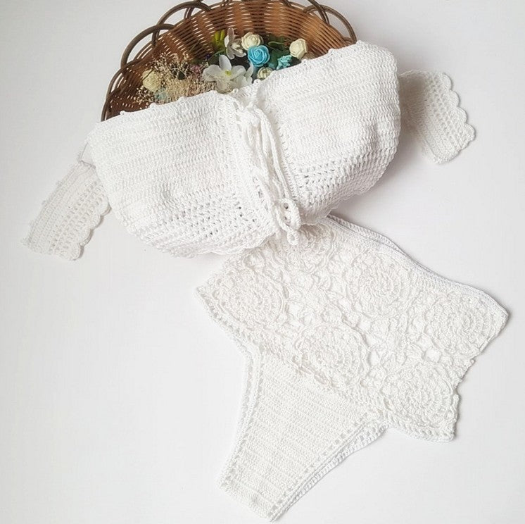 Knitted Off-Shoulder Bandeau Bikini Set | Women's High Waist Bandage Swimsuit – S to L
