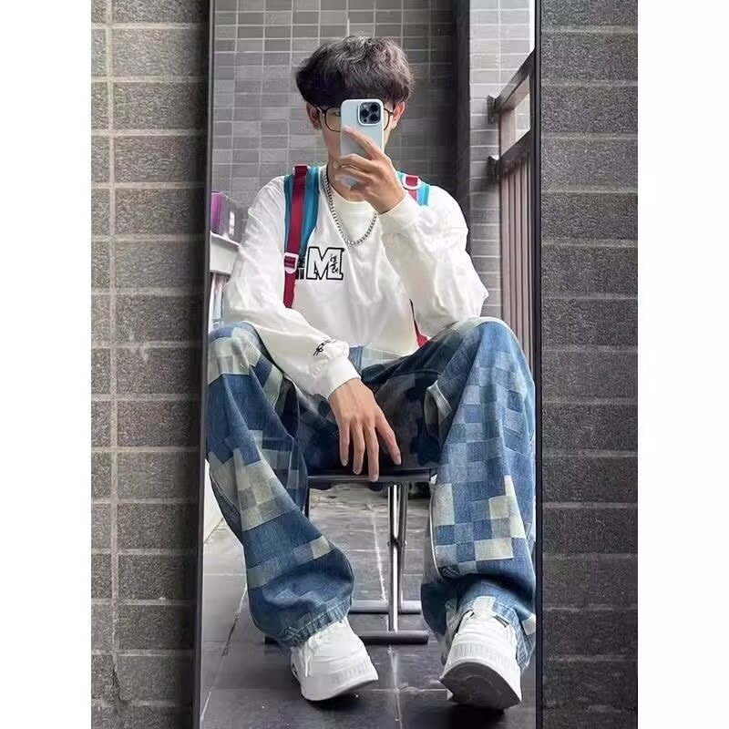 Men's Loose Fit American Style Printed Denim Jeans Street Fashion – AdriaPulse
