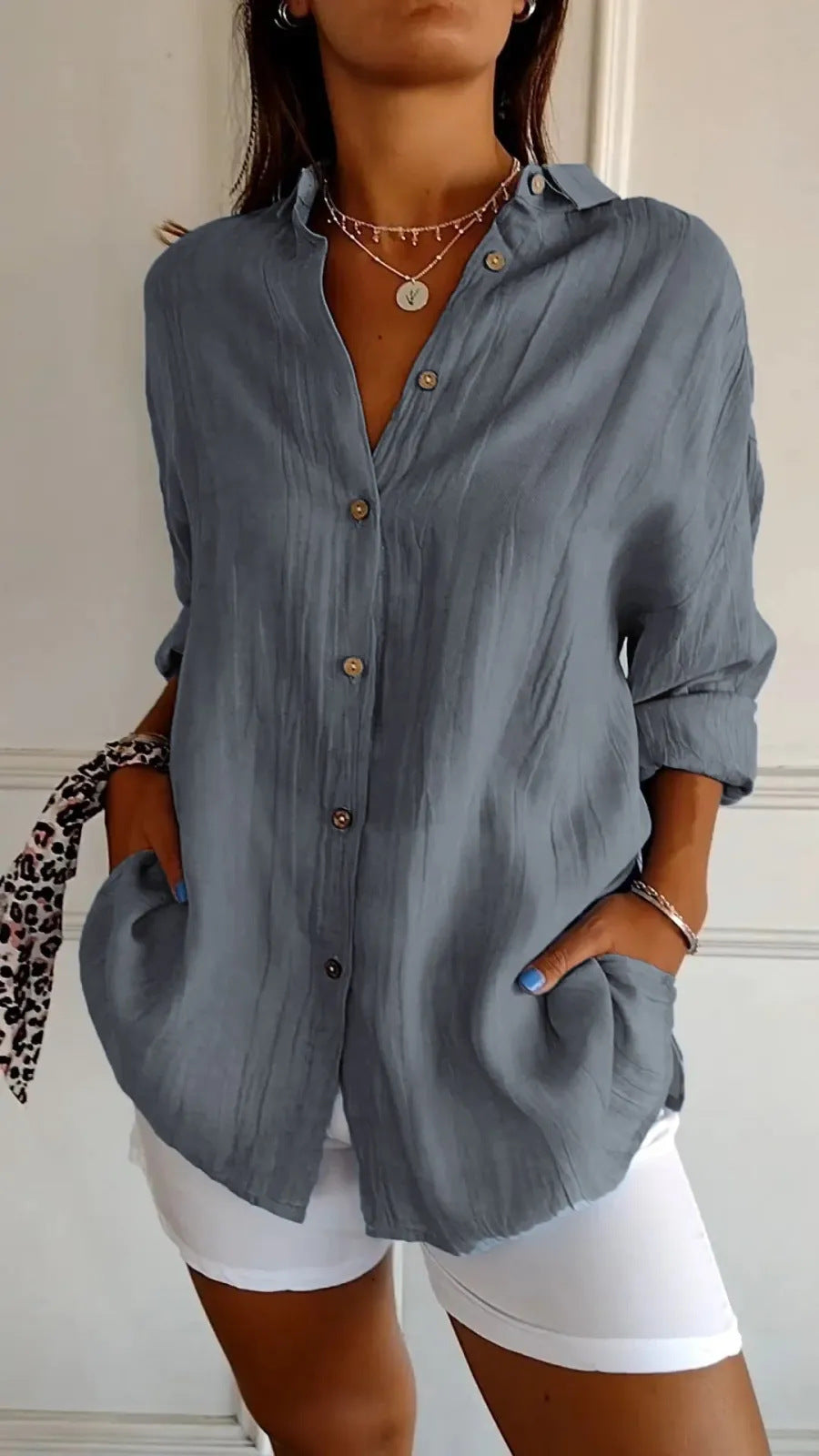 Lapel Long Sleeve Pleated Shirt Women Loose Single-Breasted Top AdriaPulse
