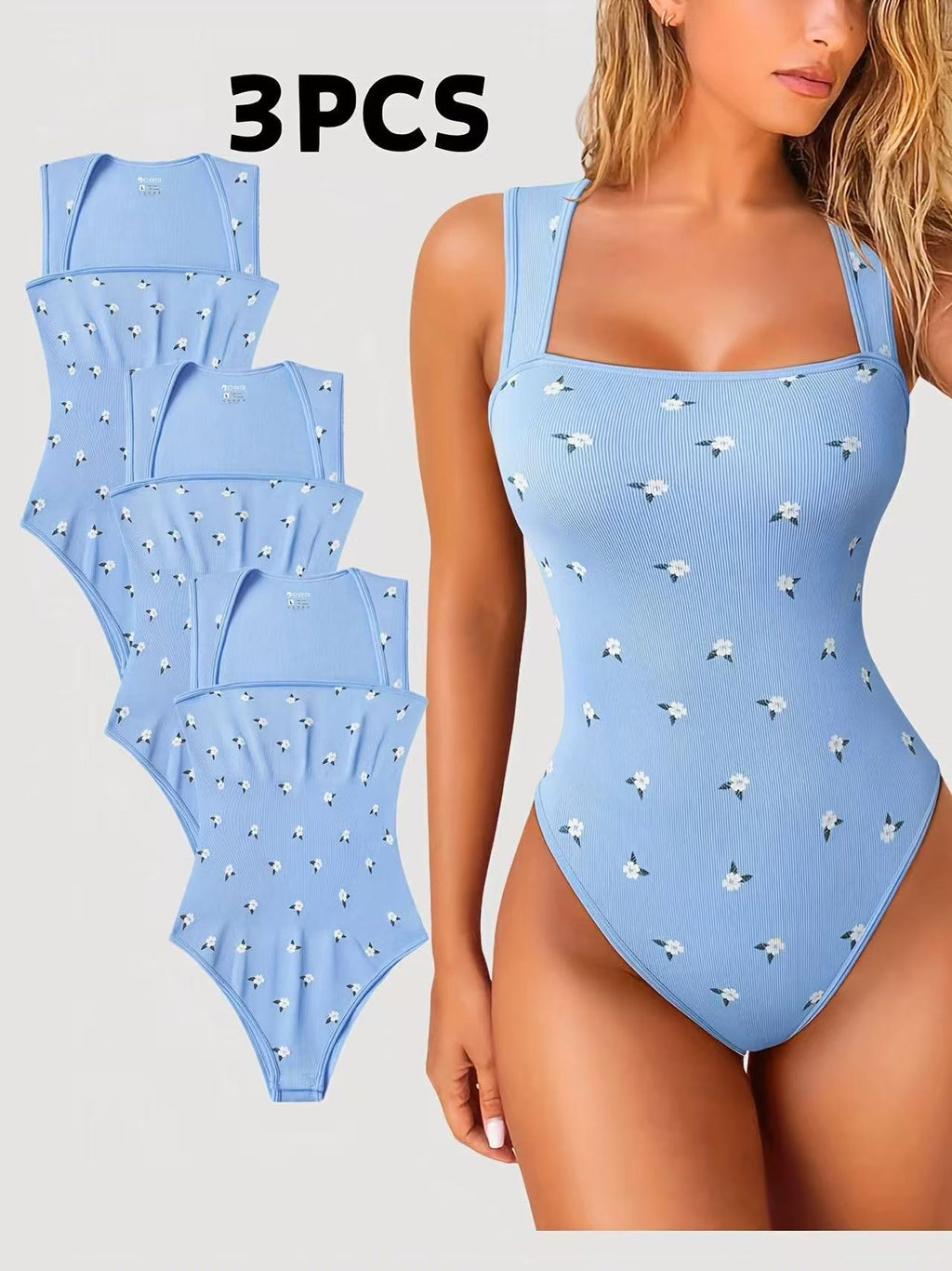 Lot de 3 nouvelles combinaisons d'été pour femmes, imprimé cerises bleu bébé, style vintage chic