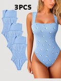 Lot de 3 nouvelles combinaisons d'été pour femmes, imprimé cerises bleu bébé, style vintage chic
