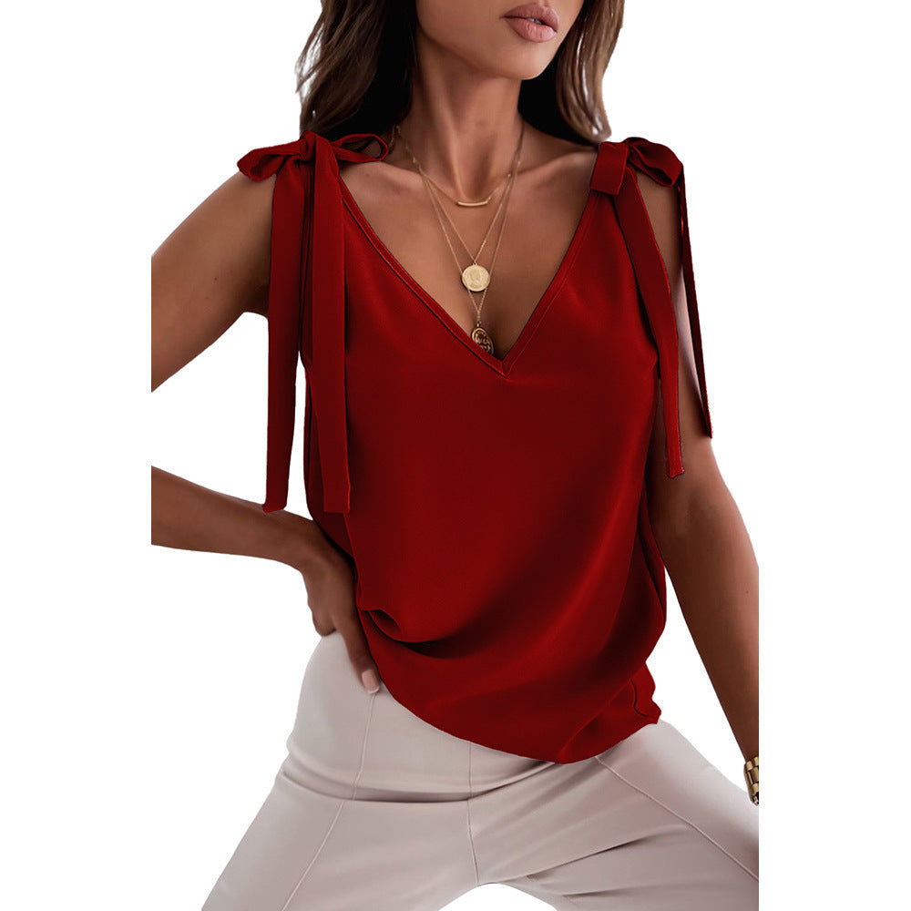 Bowknot Tie-Up Camisole Tank Top V-Neck Sleeveless Women – AdriaPulse"