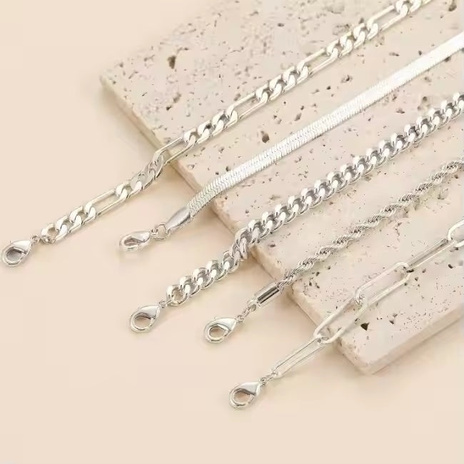 Women's 14K Silver Plated Dainty Bracelet Set – 5pcs Adjustable Stackable Bracelets