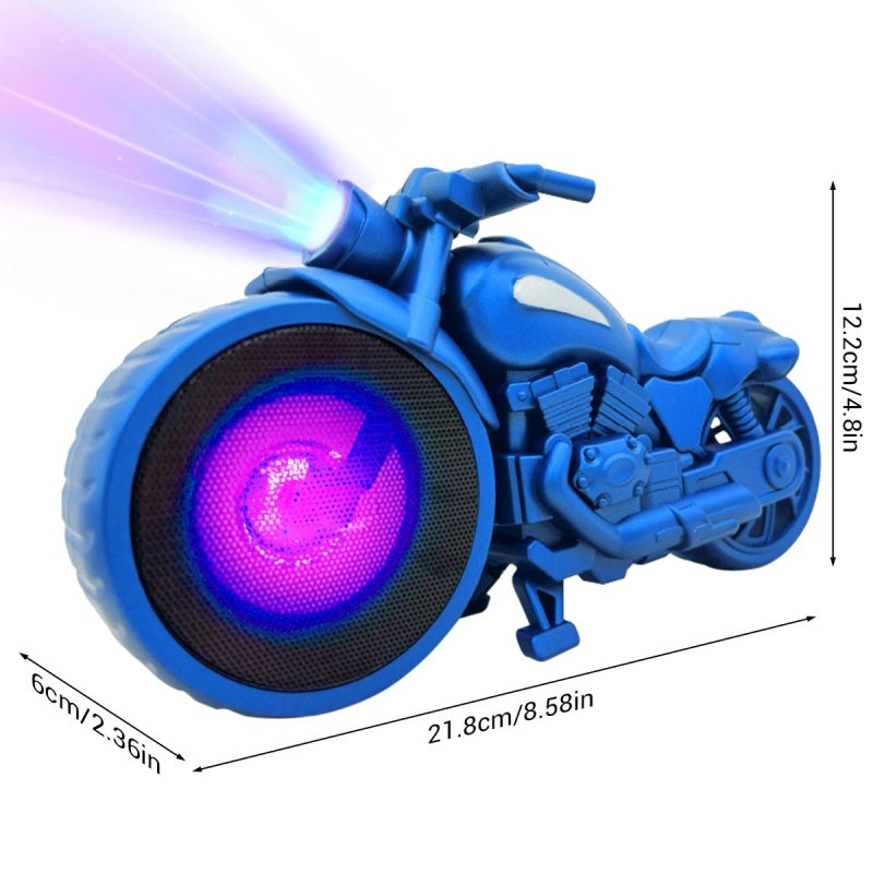 Retro 1950s motorcycle replica Bluetooth speaker in blue with FM radio and LED lighting – AdriaPulse