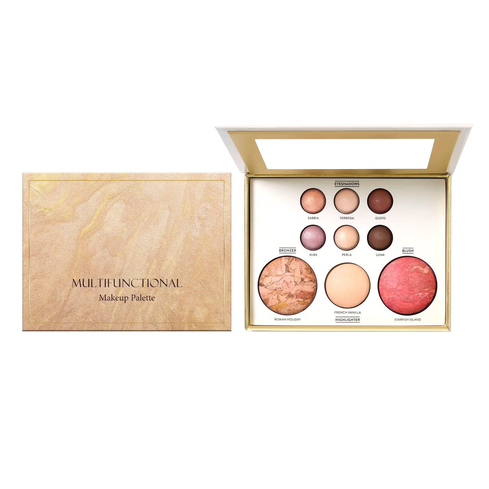 Gilded All-in-One Makeup Palette Eyeshadow Blush Foundation – AdriaPulse
