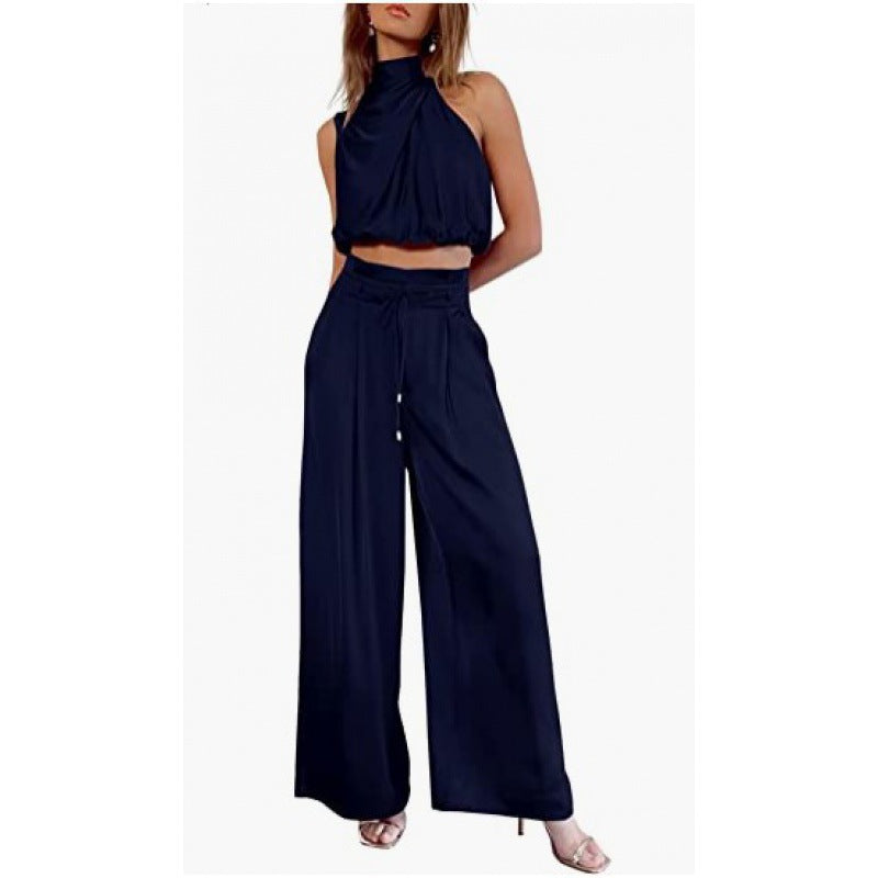 Women's Sleeveless Crop Top Wide-Leg Pants 2-Piece Summer Set Street Style Co-Ord – AdriaPulse
