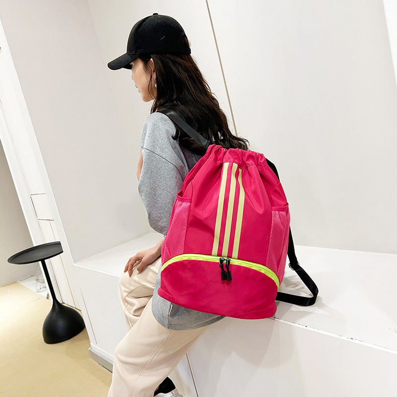 "AdriaPulse unisex Oxford cloth drawstring crossbody travel bag in red – 20-35L waterproof shoulder bag with shoe compartment"