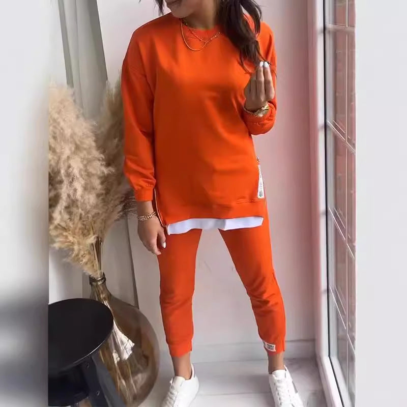Women's Two Piece Sports Suit – Slit Sweatshirt & Slim Sweatpants Set