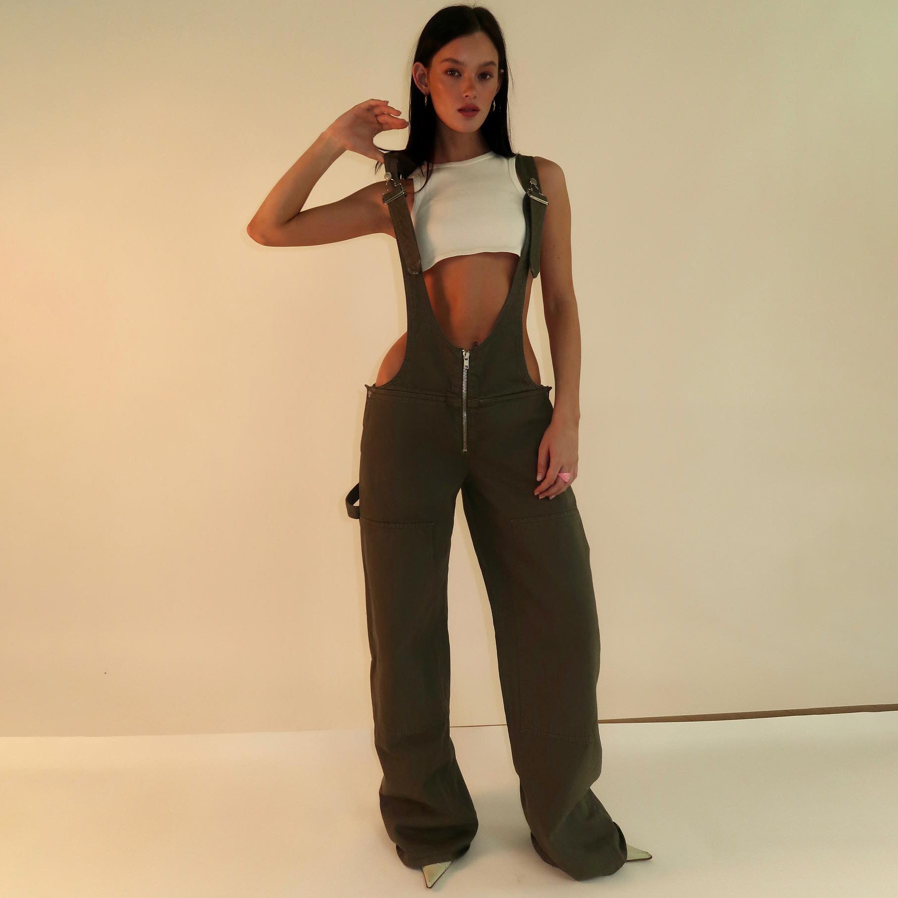 Salopette en jean à fermeture éclair Y2K avec poches, combishort à bretelles ample, streetwear, pantalon en jean, vêtements pour femmes