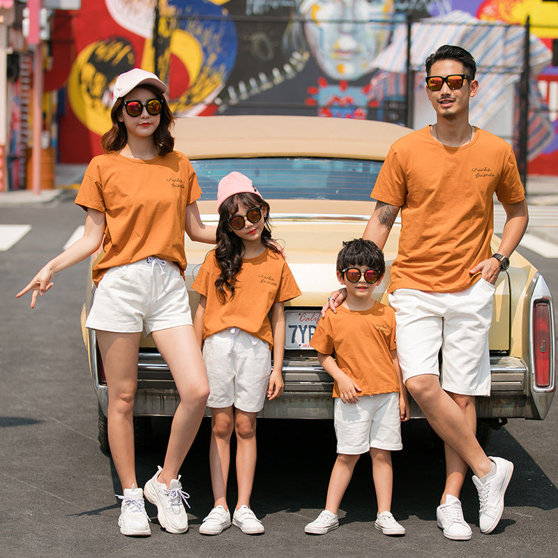 Family Matching Cotton T-Shirt Set Khaki – Casual Short Sleeve for Mom, Dad & Kids – AdriaPulse"