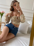 Women's Boho Floral Square Neck Crop Blouse – Bishop Sleeve – AdriaPulse