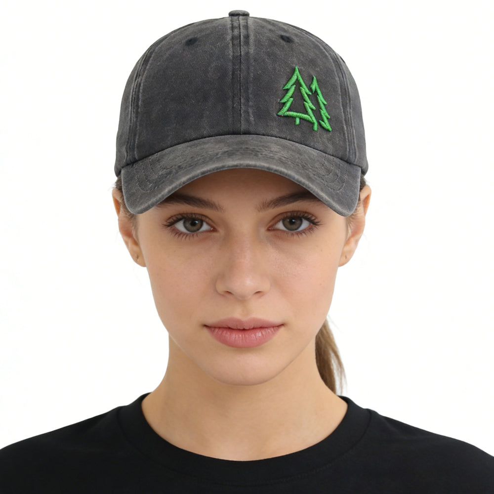 D pine tree embroidered baseball cap for men and women, adjustable breathable cotton hiking and camping hat – AdriaPulse"