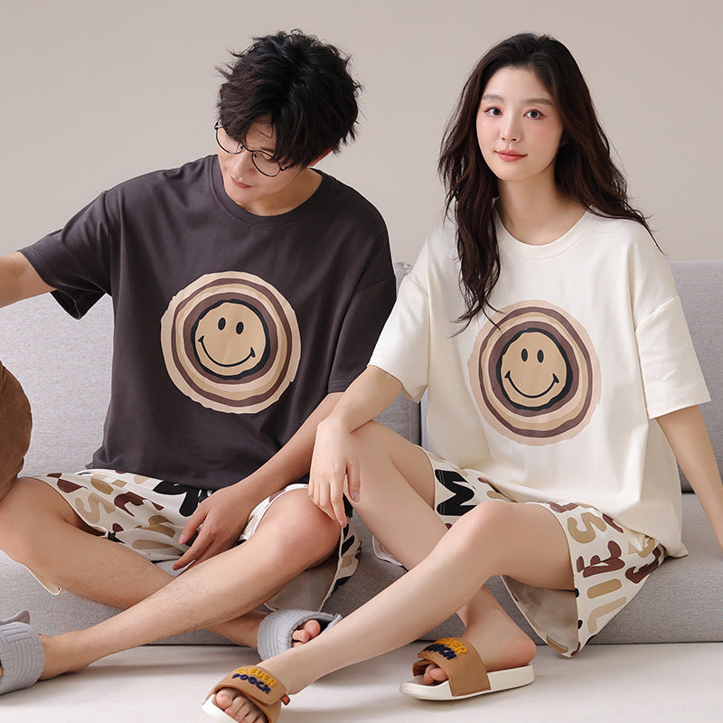 Couples Matching Cotton Pajama Set – Loose Short Sleeve & Shorts Loungewear – AdriaPulse"