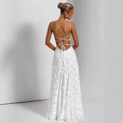 Robe longue sans manches en mousseline dos nu | Taille haute pour femme – Style d'été élégant