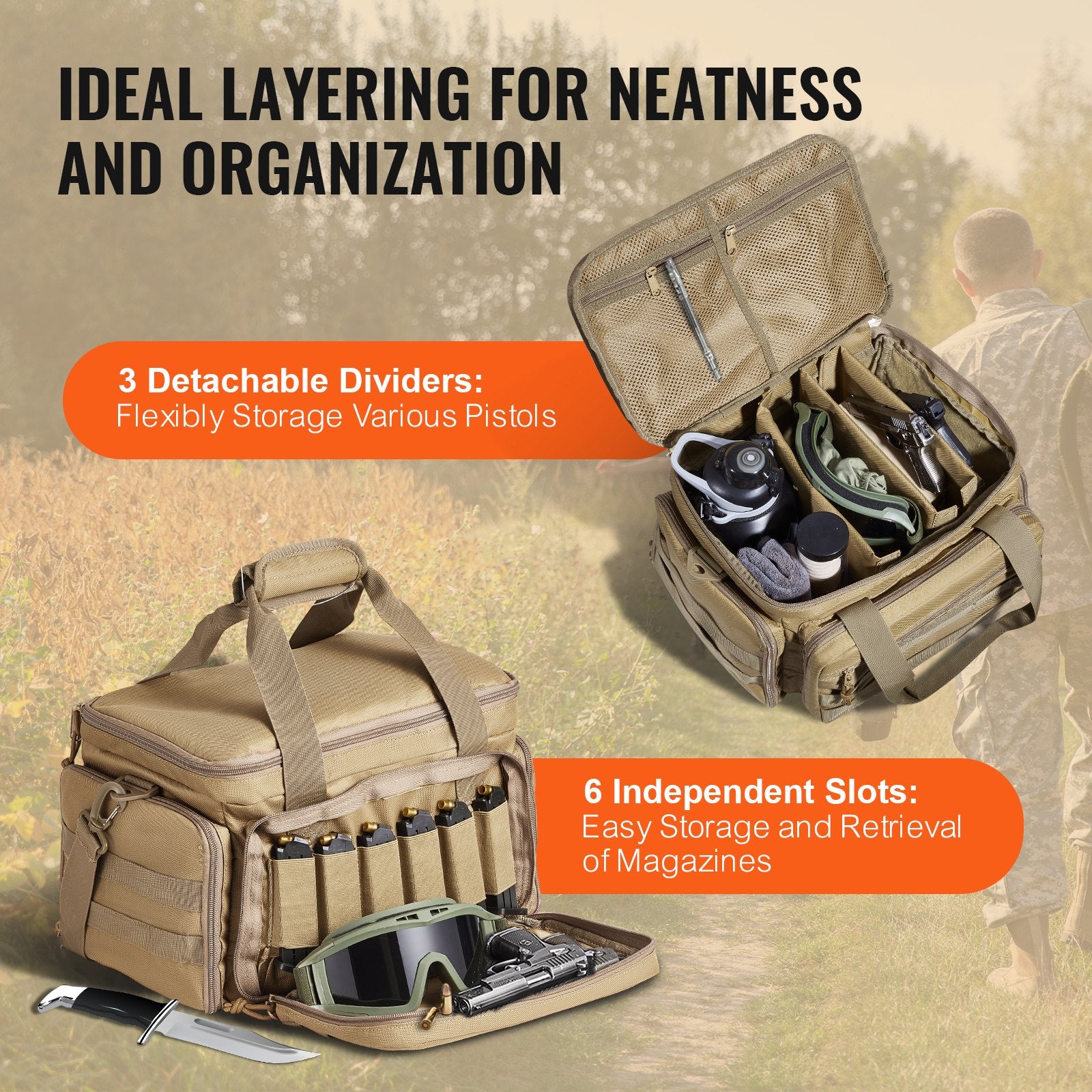 Tactical Gun Range Bag for 4 Pistols – Molle Shoulder Bag with Removable Dividers
