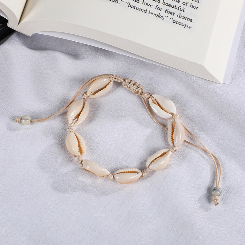 Natural Shell Wax Cord Bracelet | Boho Beach Jewelry – Unisex