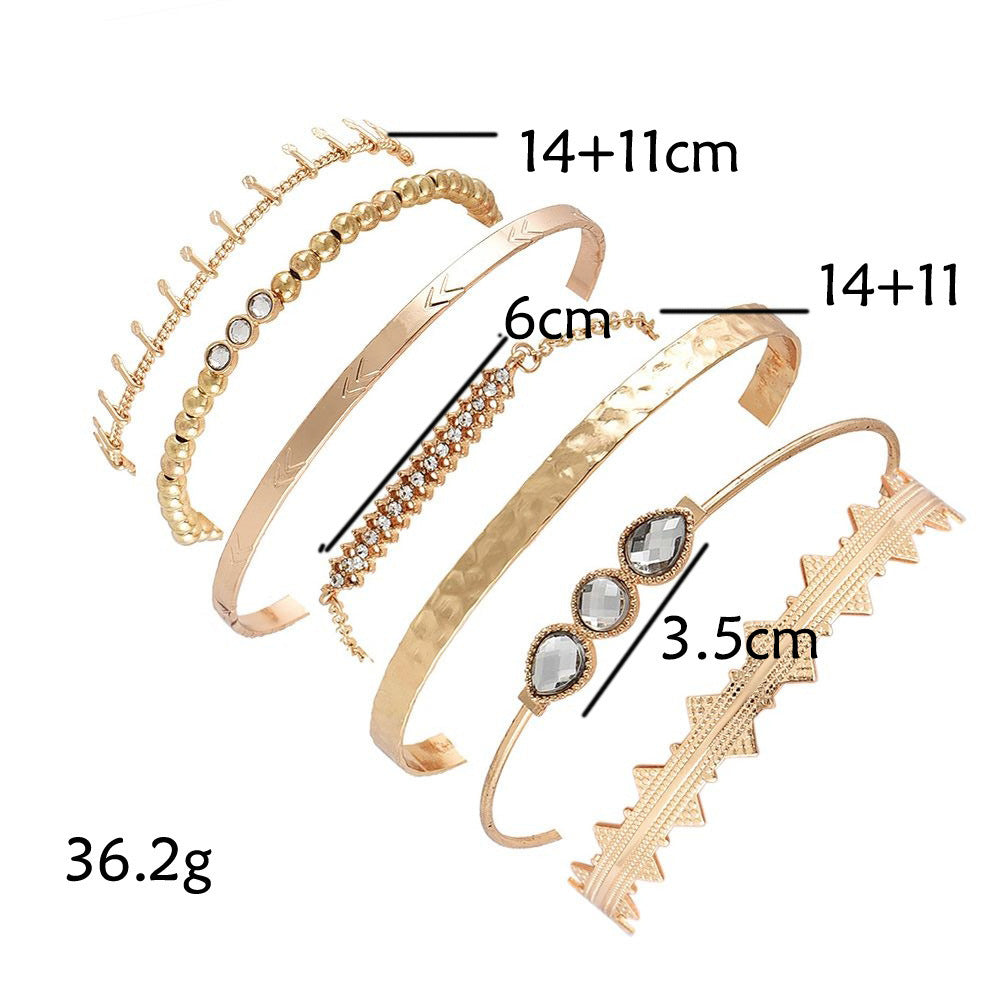 Diamond Bangle Bracelet Set – Gold Geometric Alloy Jewelry for Women