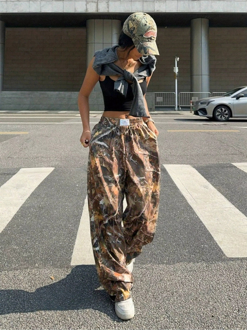 Schlankmachende Freizeithose Hip Hop Retro Street Multi-Pocket Camouflage Cargo-Hose für Damen Y2k Hip-Hop Cargo Grunge Baggy Hose