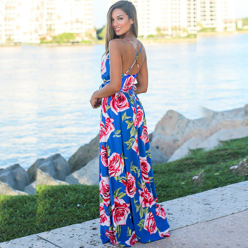 Damen Neckholder-Strandkleid rückenfrei – Maxirock mit hoher Taille