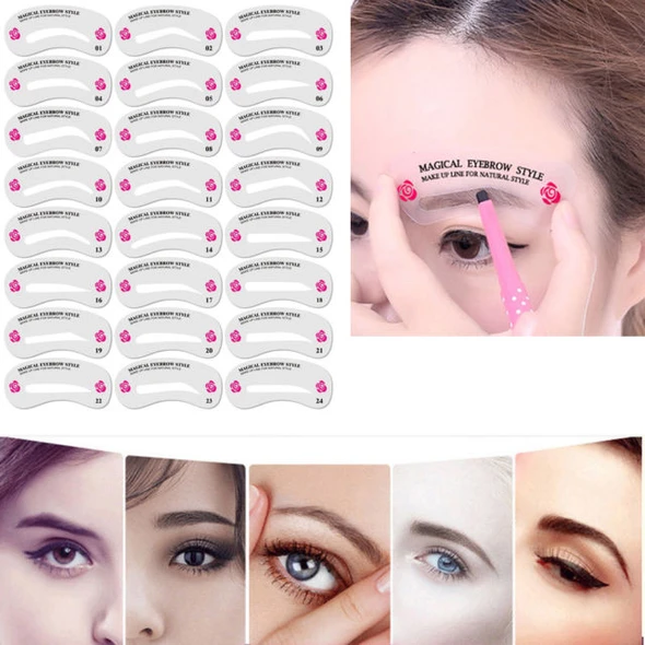 Eyebrow Stencil Card Set – 24 Reusable DIY Brow Shaping Templates