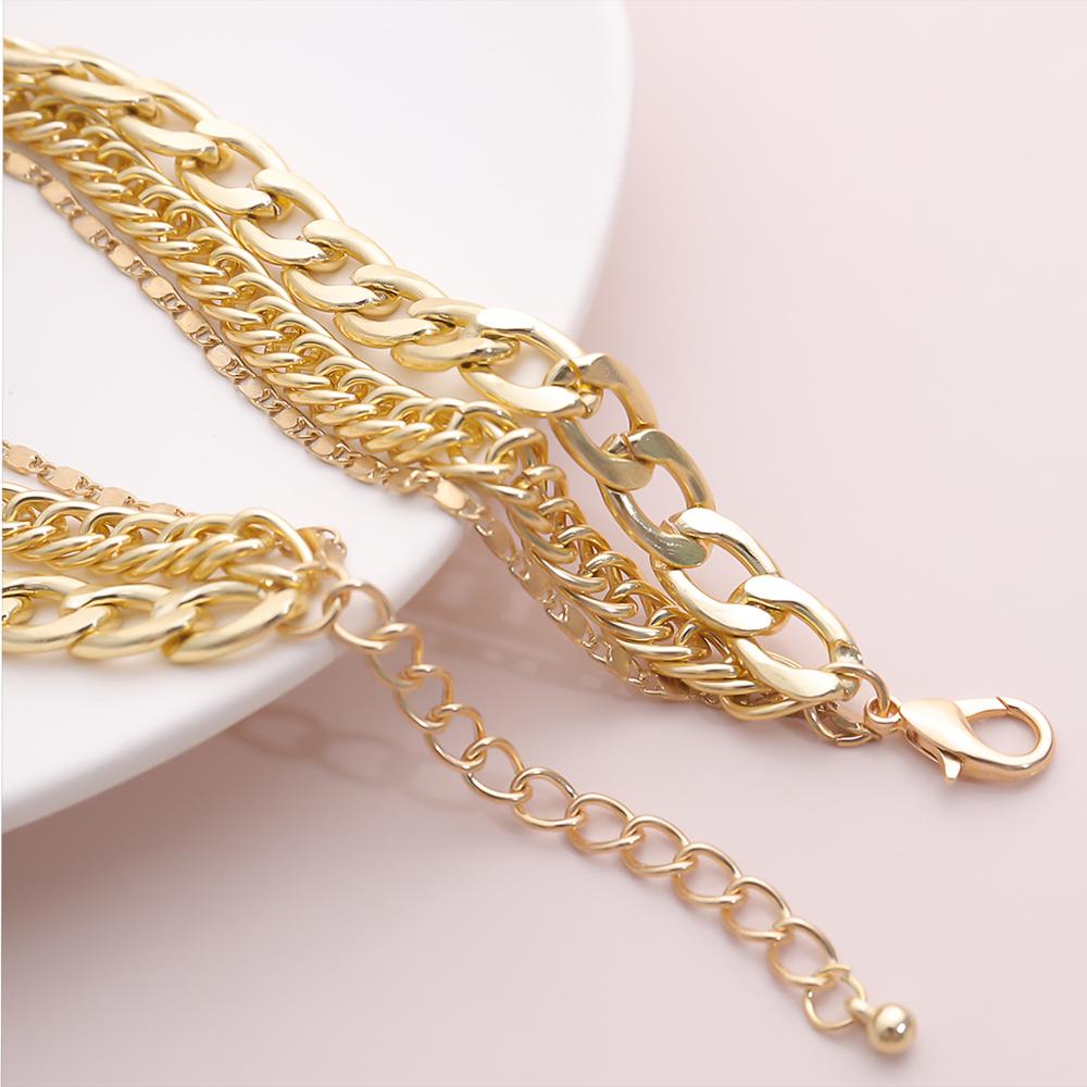 Chaîne de cheville géométrique en métal – Bracelet de cheville punk pour femmes doré et argenté