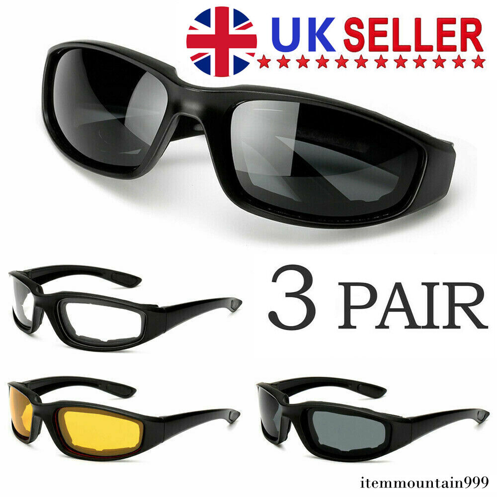 Motorcycle Riding Glasses – 3 Pairs UV400 Wind Resistant Biker Sunglasses