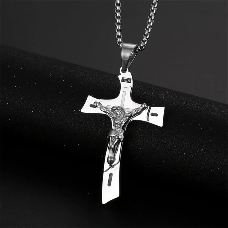 Vintage Jesus Kreuz Anhänger Herren Damen Amulett Halskette Katholisch Christlich Religiöser Gebetsschmuck Geschenk
