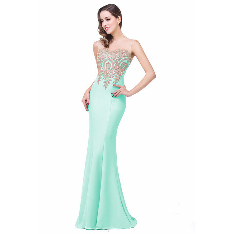 Sexy Backless Fishtail Dress Hollow Applique Sheer AdriaPulse