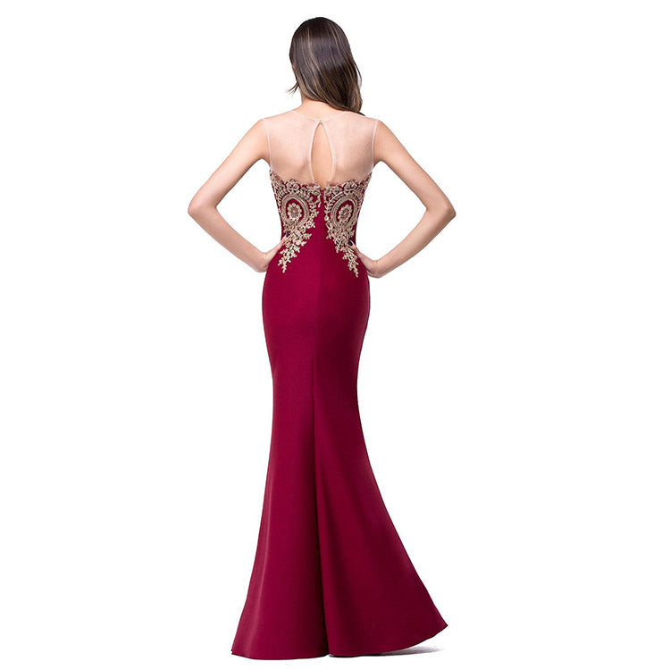 Sexy Backless Fishtail Dress Hollow Applique Sheer AdriaPulse
