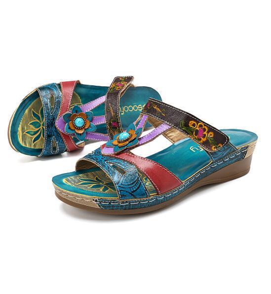 Women's Ethnic Floral Mid-Heel Sandals PU – EU 35–43 | AdriaPulse