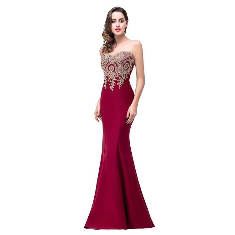 Sexy Backless Fishtail Dress Hollow Applique Sheer AdriaPulse