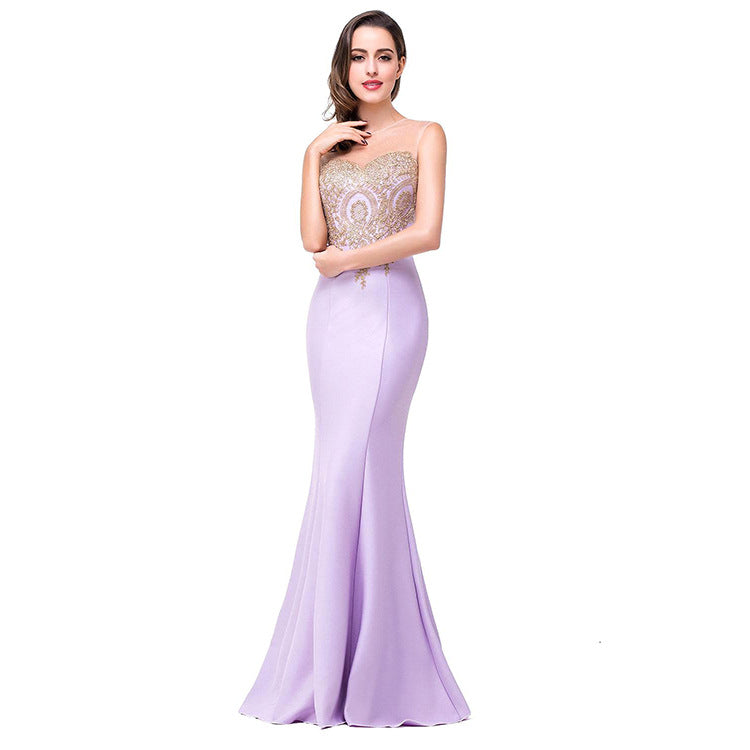 Sexy Backless Fishtail Dress Hollow Applique Sheer AdriaPulse
