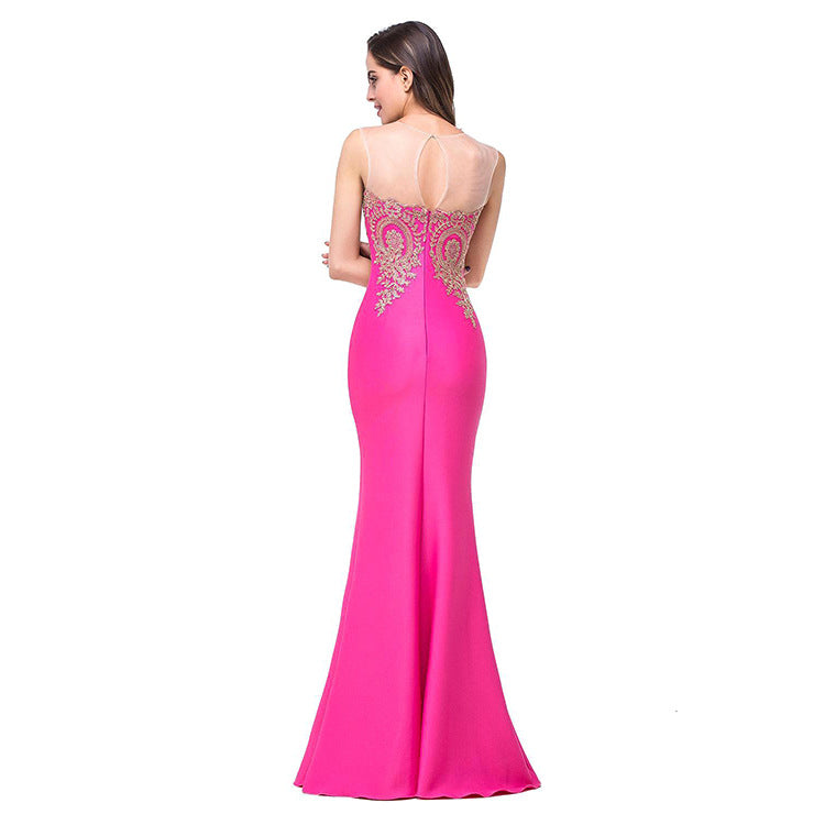 Sexy Backless Fishtail Dress Hollow Applique Sheer AdriaPulse