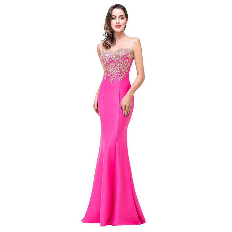 Sexy Backless Fishtail Dress Hollow Applique Sheer AdriaPulse