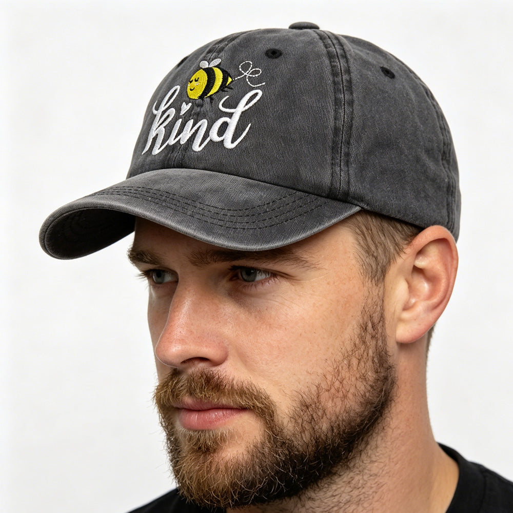 Bee Kind Embroidered Baseball Cap – Washed Cotton Low-Profile Hat for Women & Men