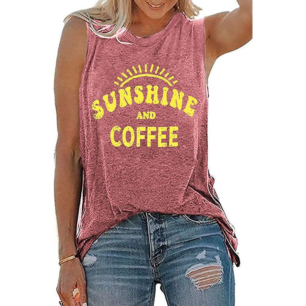 E Printed Round Neck Sleeveless T-shirt For Women